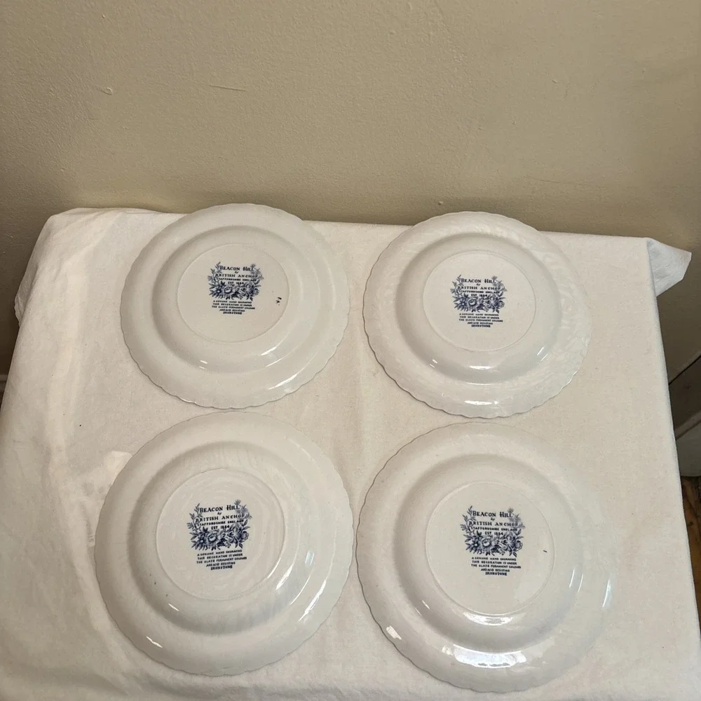 Staffordshire Beacon Hill by British Anchor Blue Salad Plates 8” - Set of 4